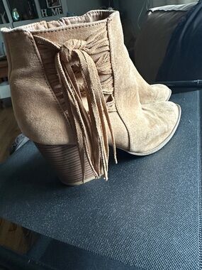 Charlotte Russe Tan Suede Fringe Ankle Boots